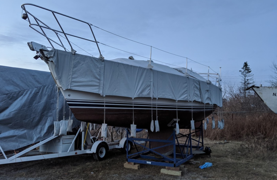 CS34 with winter boat cover