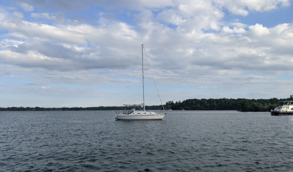 Our CS34 anchored off Huckleberry Island.