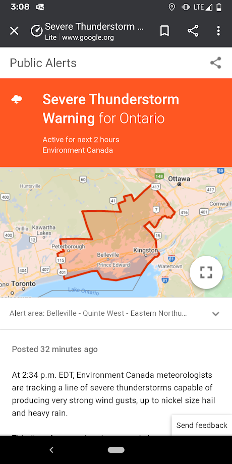 severe thunderstorm warning for ontario