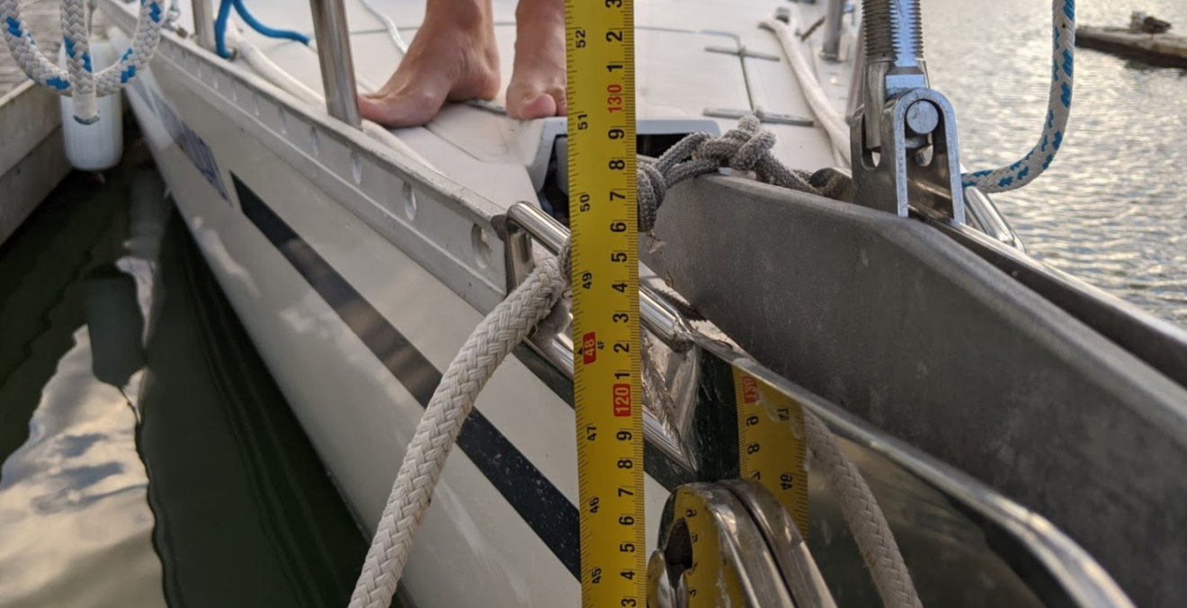 Measuring our boat for new Precision Sails Foghorn Lullaby