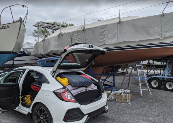 sailboat cover at boat yard